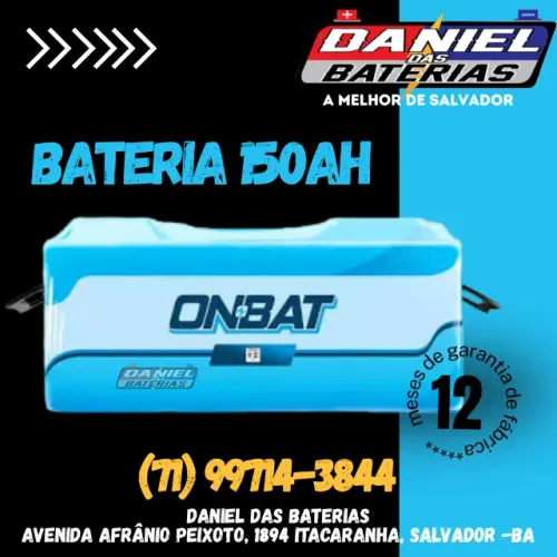Bateria automotiva Onbat 150 amperes, em Salvador - BA