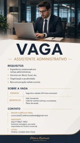 Vaga de emprego Assistente Administrativo / SETOR OESTE