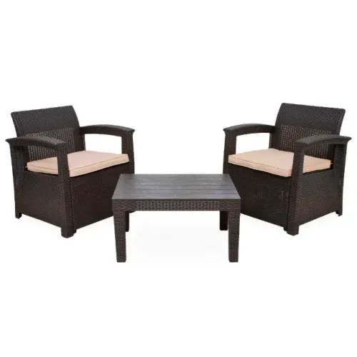Conjunto de Poltronas para Jardim 2 Lugares Rattan Syberflex com Mesa e Almofadas