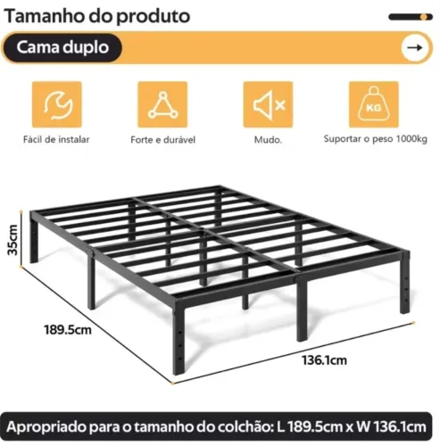 Cama de Casal metal estrado reforçado de montar