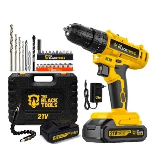 Parafusadeira Furadeira De Impacto A Bateria 21V 3/8? Bivolt 1400 Rpm Com Acessórios