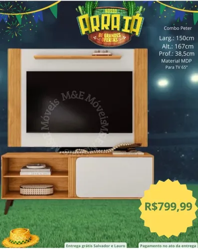 Combo rack com painel para tv de até 65