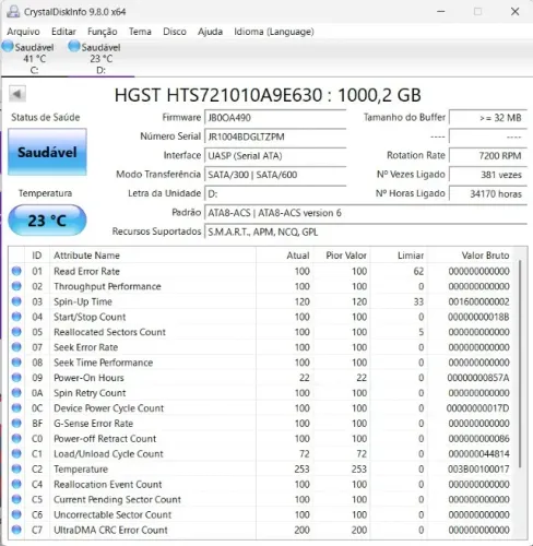 HD WD 1TB 2.5 7200 rpm sata 6gb/s