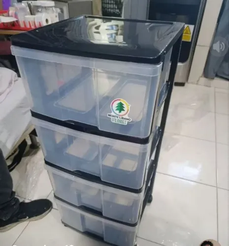 Gaveteiro Organizador 4 Gavetas Transparente Preto- Novo. Sem uso