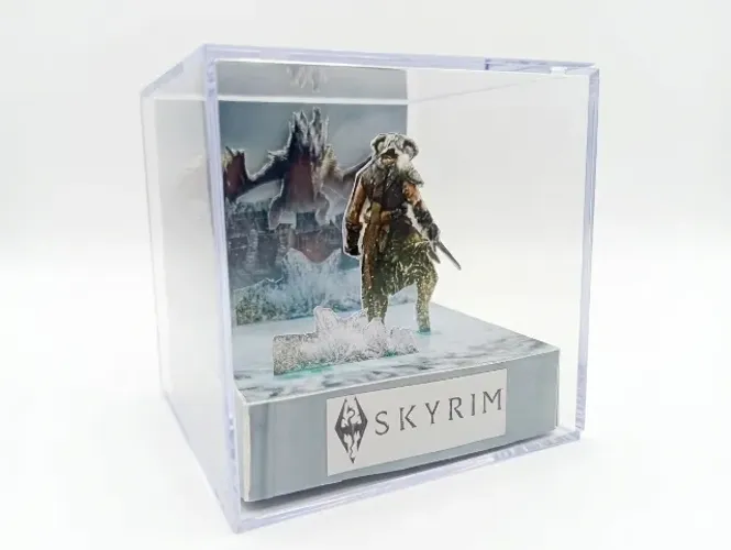 Cubo Diorama Skyrim Artesanal Decorativo Colecionável Gamer