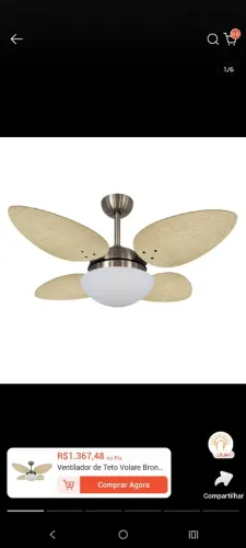 Ventilador de Teto Volare Bronze Pétalo Palmae Natural - Novo na Caixa