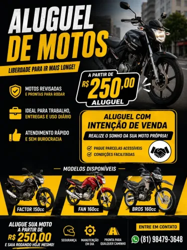 MOTOS DE ALUGUEL APARTIR DE 249