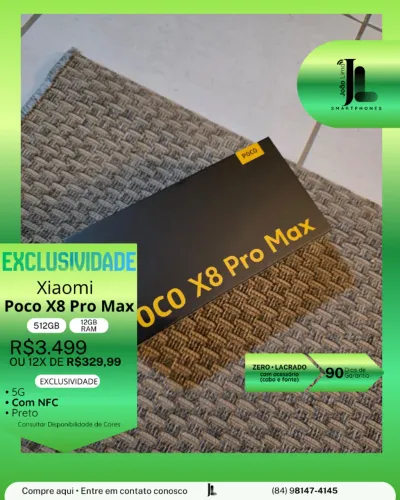 XIAOMI POCO X8 PRO MAX, 5G, 512GB, 12GB RAM, PRETO, COM NFC, LACRADO, EXCLUSIVO!