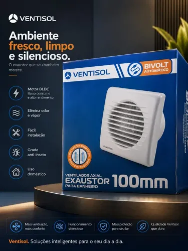 Exaustor para Banheiro Ventilador Axial 100mm Cozinha Premium Bivolt 127V/220V Ventisol