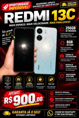 Celular Redmi 13C, 256gb, 8gb memória RAM. São Luís - MA