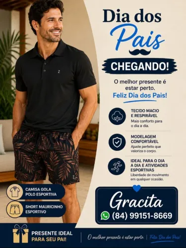 Conjunto Short Mauricinho Folhas e Camisa Gola Polo Esportiva