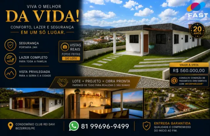 Bezerros - Lote + Projeto + Obra pronta - Cond. Rei Davi - Clube Completo