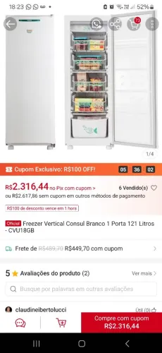 Freezer frost free com 6 compartimentos seminovo valor 800,00 aceito cartão 