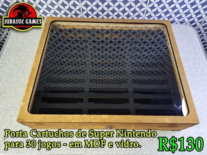 Porta Jogos em MDF para Super Nintendo. Espaço para 30 cartuchos. Snes Móvel Maleta