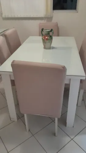 Mesa MDF com tampa de vidro 