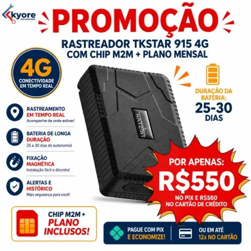 Rastreador Veicular GPS TKSTAR 915 4G | Tempo Real 