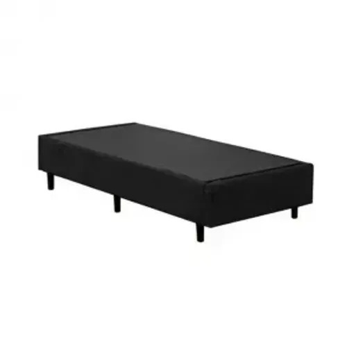 Base Box Solteiro Suede Preto Com Pés