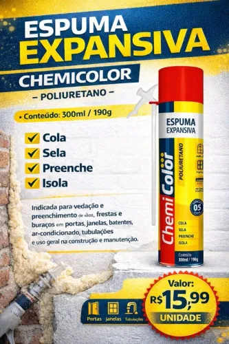 Espuma Pu Expansiva Vedação Chemicolor 500ml/ 280g