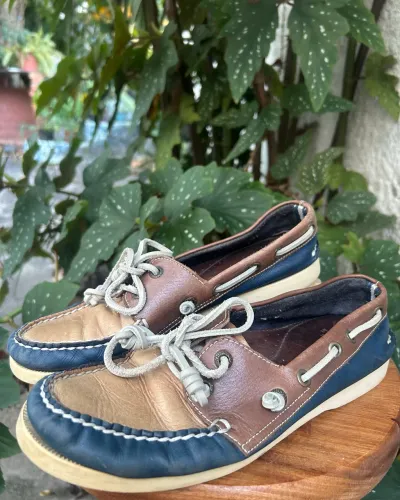 sapato boat shoe richards em couro tricolor - original tam 37