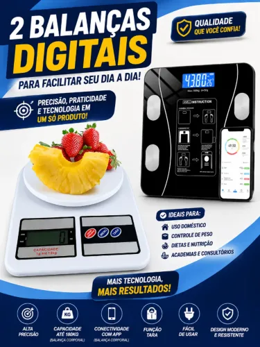 Balança Corporal Bioimpedância + Balança de Alimentos | Promoção