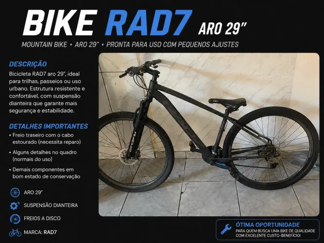 Bicicleta RAD7 Aro 29 - Freio a Disco, Suspensão Dianteira