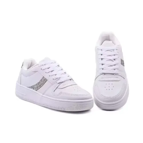 Tênis Feminino Branco c/ Glitter Prata