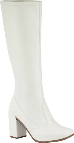 Bota Feminina Cano Longo Stretch Lumiss Salto Alto Grosso Montaria Confortável Off White