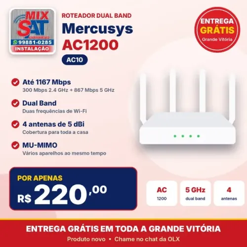 Roteador Mercusys AC10 AC1200 Dual Band Novo