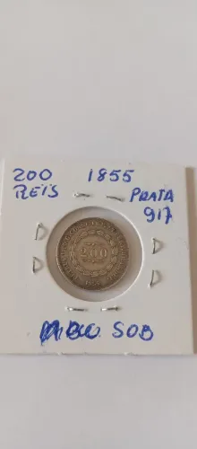 Moeda Antiga Prata 200 Réis 1855 - Império do Brasil Dom Pedro II (SOB)