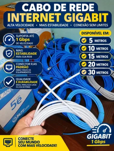Cabo de rede internet 3 5 10 15 20 25 30 35 40 METROS CAT6/CAT5E LAN UTP RJ45