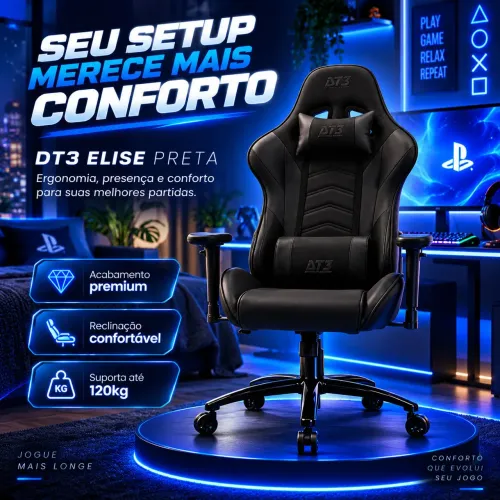 Cadeira Gamer DT3 Elise Preta 
