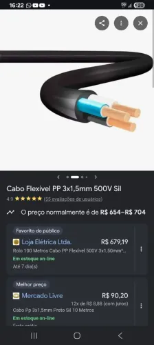 200 mts cabo pp 3 x 1,5 mm 500v