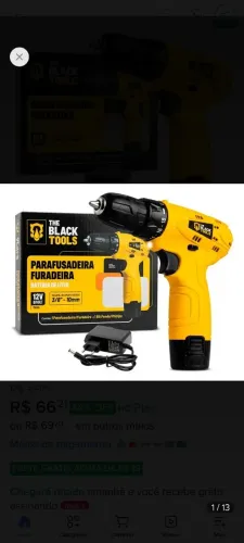 Parafusadeira Furadeira The Black Tools TB12A 3/8 a Bateria Cor Amarelo Frequência 60Hz