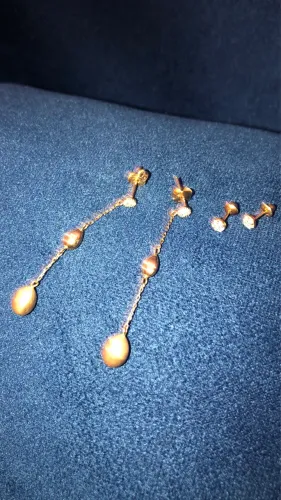 Conjunto em ouro 18k e diamantes - brinco pendente e brinco de segundo furo