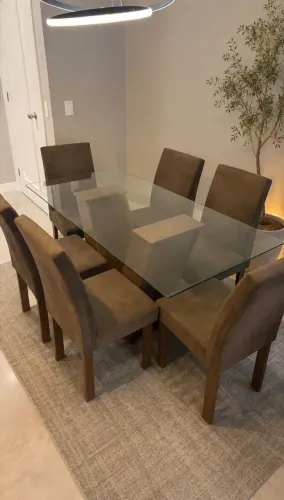 Mesa com Tampo de Vidro 6 Cadeiras