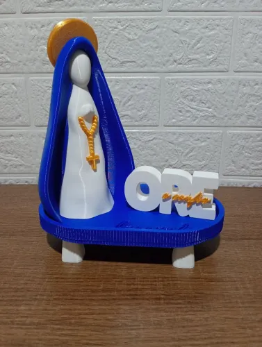Kit Nsa. Sra. Aparecida + Letreiro Ore e Confie + Porta-Terços Escultura Azul/Branco
