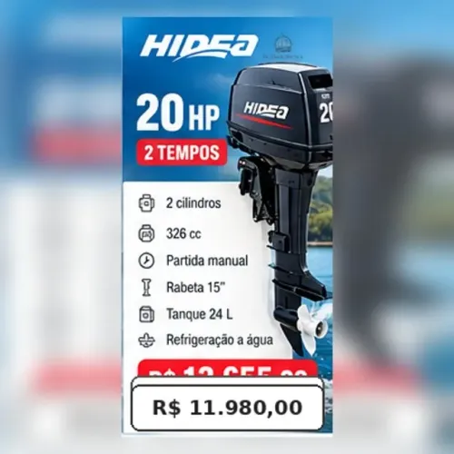 Motor de Popa Hidea 20 HP 2 tempos Novo - HD20F