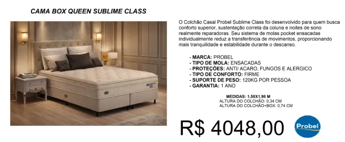 Colchão + box - probel - sublime -queen - compre hoje e receba em até 72 horas