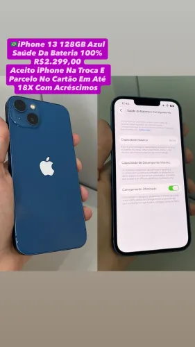iPhone 13 128GB Azul - Saúde Da Bateria 100% (Usado)