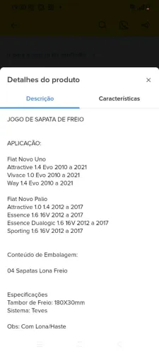 Par Sapata de freio Palio uno 2010 a 2021