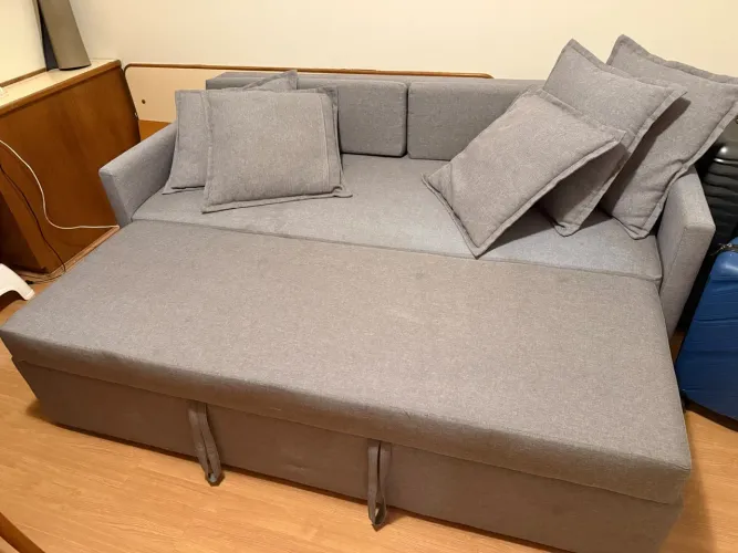 Sofá-Cama Etna Emily Linn Cinza 200 cm - Com Almofadas