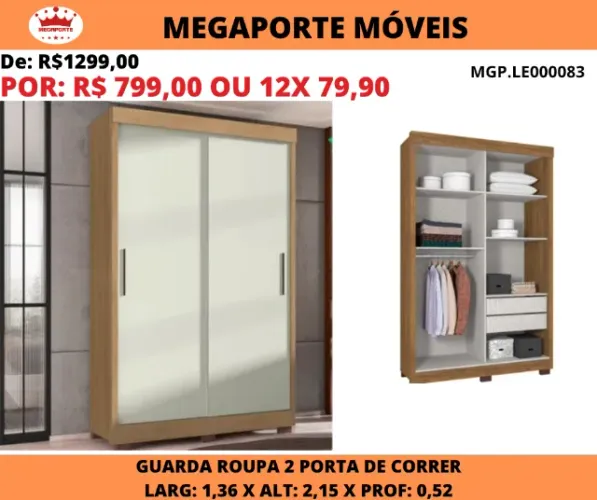 Guarda Roupa Solteiro Portas de Correr