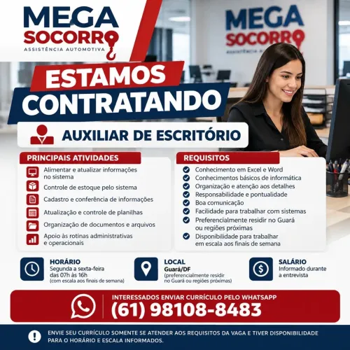 VAGA: AUXILIAR DE ESCRITÓRIO - GUARÁ/DF
