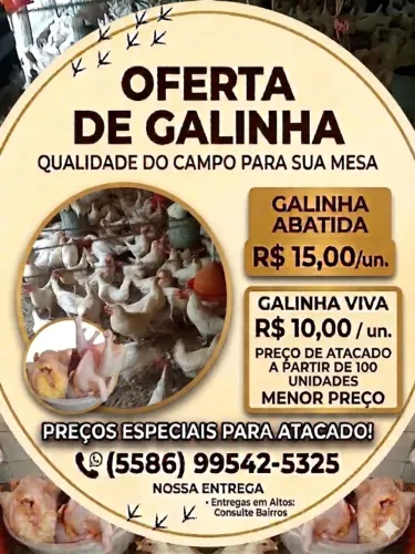 Galinhas  10$ a unidade(final de postura ,mais ainda pondo)entrega mercado(feira) de altos
