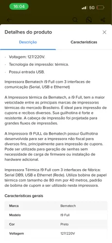 Impressora Elgin i9