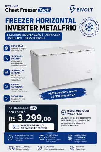 FREEZER HORIZONTAL METALFRIO INVERTER 543L