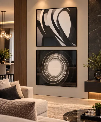 Conjunto 2 Quadros Decorativos 70x70 cm com Vidro - Abstratos