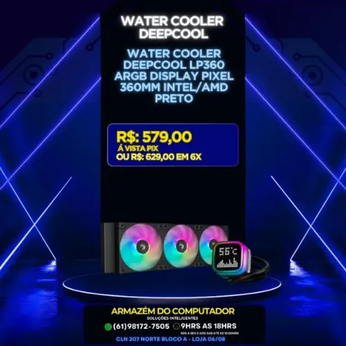 WATER COOLER DEEPCOOL LP360 ARGB DISPLAY PIXEL 360MM INTEL/AMD PRETO