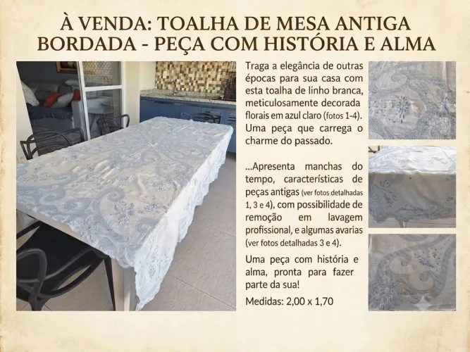 Toalha de mesa bordada - Antiga