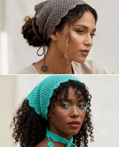 Bandanas de crochê verde e cinza